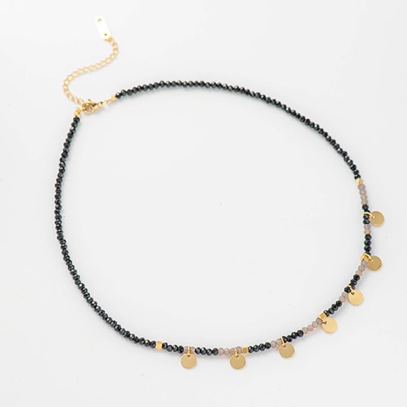 Stainless Steel Disc Pendant Crystal Gold Necklace - Picture 8 of 8